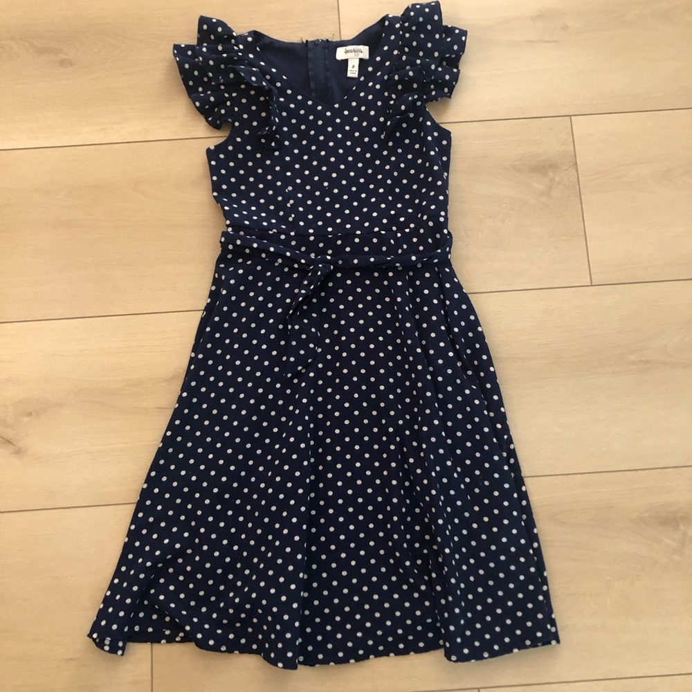 Speechless Girls' Navy Polka Dot Dress with Ruffle Sleeves